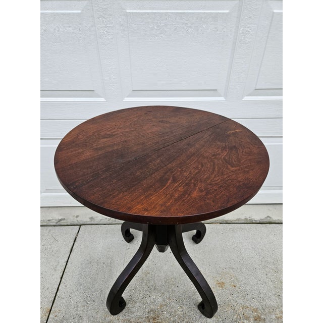 American Primitive Round Wooden Pedestal Pub Table For Sale - Image 3 of 18