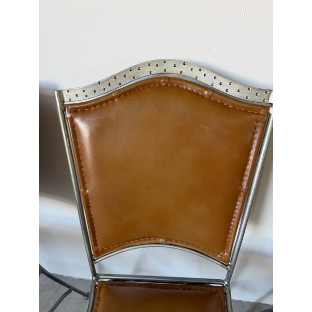 Palma Brava Wrought Iron & Brown Leather Dining Chairs – Set of 4 For Sale - Image 9 of 13