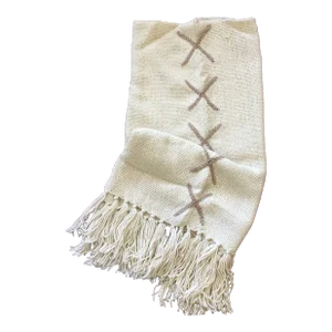 Bespoke "Rio X" Llama Wool Throw With Tassels (Cream/Beige)