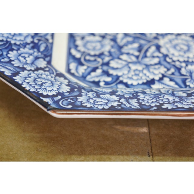 Vintage MCI Japan Blue & White Chrysanthemum Flower Octagon Serving Platter Dish For Sale - Image 10 of 10