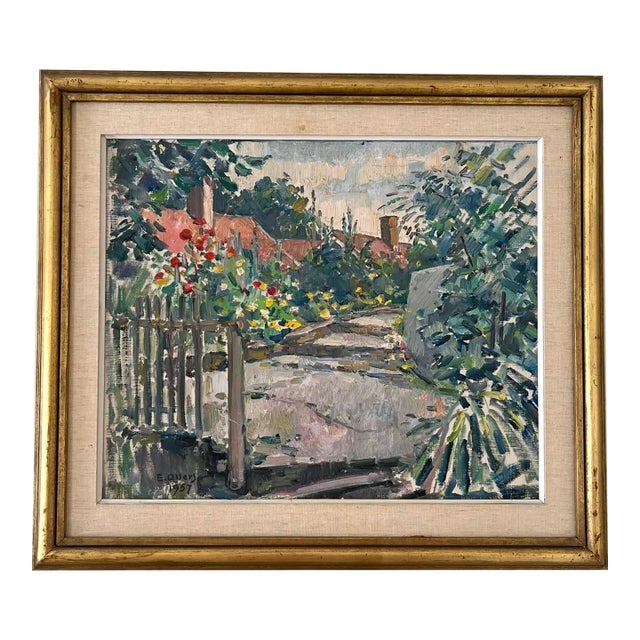 1950s Swedish Oil Painting -Summer Garden by Edvin Ollers For Sale