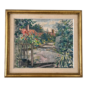 1950s Swedish Oil Painting -Summer Garden by Edvin Ollers