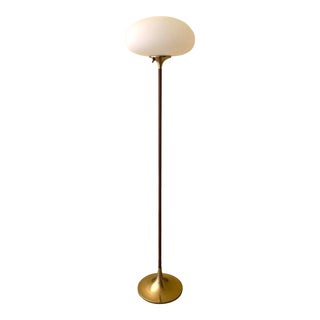 Vintage Mid Century Modern Brass and Walnut With Frosted Mushroom Floor Lamp by Laurel Lamp Company For Sale