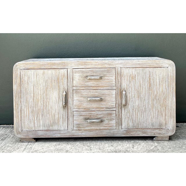 Wood Vintage Distressed Finish Pencil Reed Credenza For Sale - Image 7 of 13