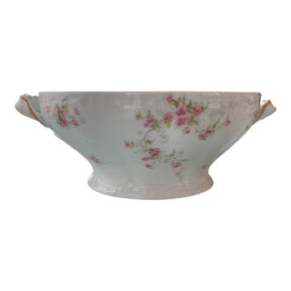 Antique Limoges France Pink Roses Large Serving Bowl For Sale