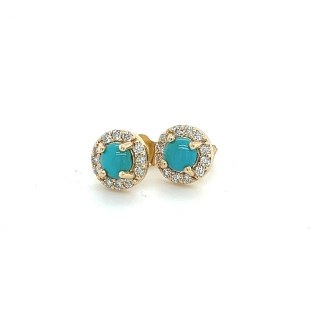 Natural Turquoise Diamond Stud Earrings 14k Yellow Gold 0.65 TCW Certified For Sale - Image 4 of 10