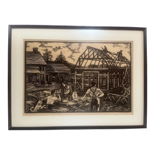 Mid 20th Century Woodcut by Cora M. Willett For Sale
