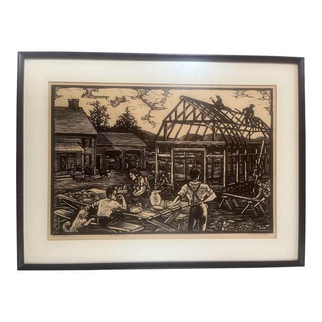 Mid 20th Century Woodcut by Cora M. Willett For Sale