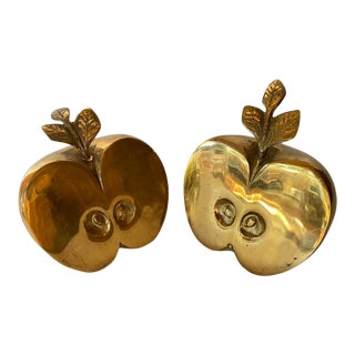 Vintage Late 20th Century Gatco Brass Apple Bookends - a Pair For Sale