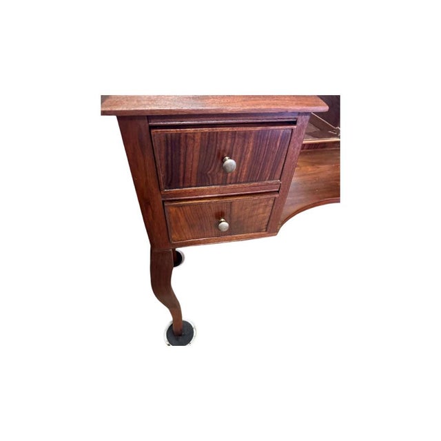 Antique Circa 1920's Queen Ann Style Vanity With Triptych Mirror and Bench For Sale - Image 11 of 17