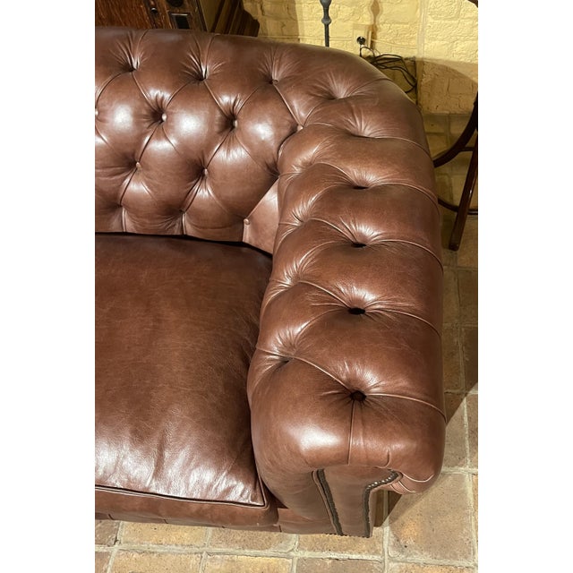 Tan Vintage Chesterfield Three-Seater Sofa in Brown Leather, 2010s For Sale - Image 8 of 16