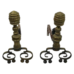 Chippendale Revival Andirons With Beehive Tops - a Pair