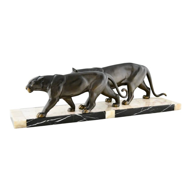 M. Leducq, Panthers, 1930, Metal on Marble Base For Sale - Image 3 of 9