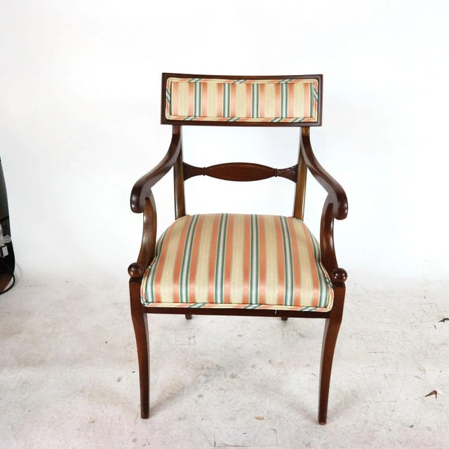 Kittinger Mahogany Regency Style Dining Chairs With Silk Fabric Set