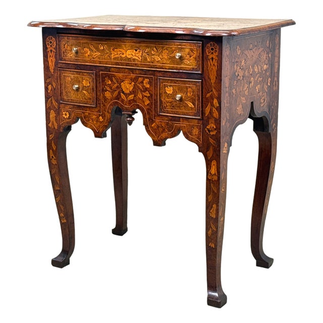 Antique Walnut and Marquetry Inlaid Side Table, 1760 For Sale