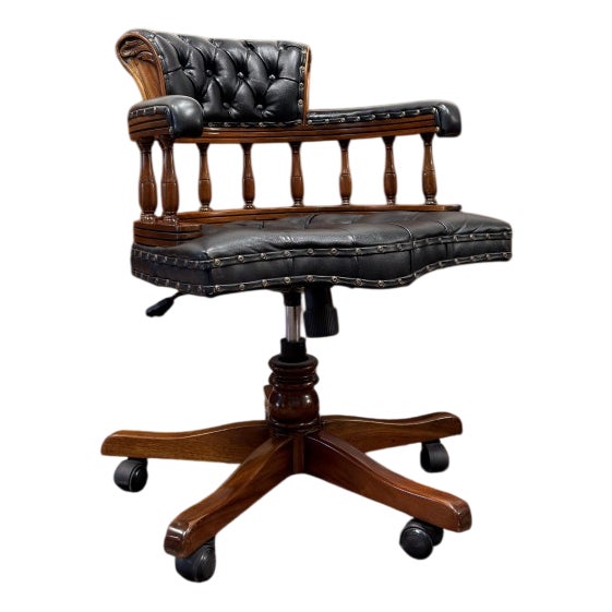Black English Chesterfield Desk Chair For Sale