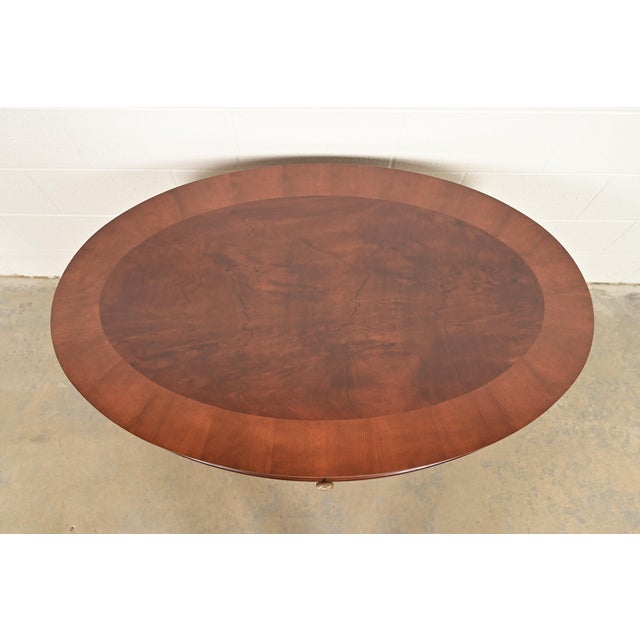 Baker Furniture French Empire Carved Cherry and Burl Wood Library Table or Center Table, Newly Refinished For Sale - Image 10 of 15