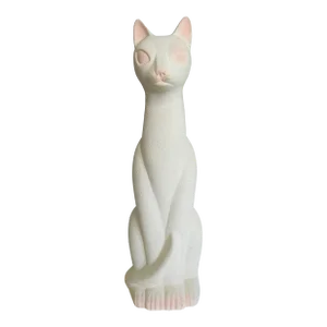 1960s Tall White Siamese Cat Figurine With Pink Accents