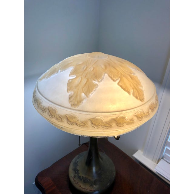 Pairpoint Glassworks / Pairpoint Mfg Co. 2-Light Bronze Lamp With Embossed Glass Dome Shade, 1910, C3020 For Sale In Raleigh - Image 6 of 13