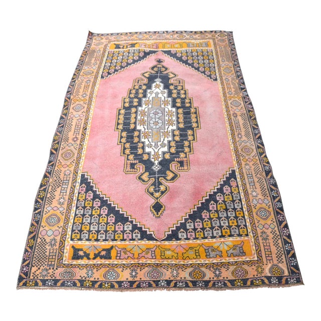 1960s Pink Oushak Modern Tribal Area Living Room Decor Rug For Sale