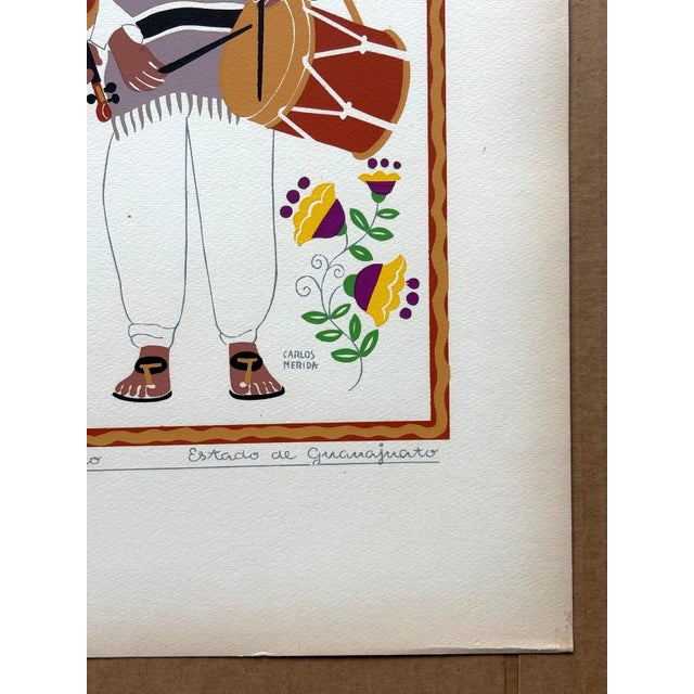 Carlos Mérida Silkscreen Print, "Musicos de Atotonilco" in 16x20 Mat, 1945 For Sale - Image 4 of 4