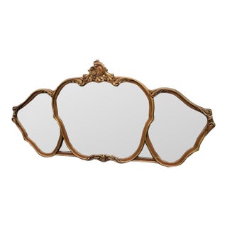 1920 Louis XV Style Triple Gilded Wall Mirror Gold Rococo Accent For Sale