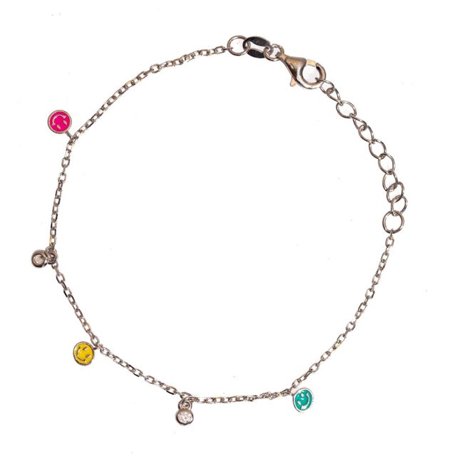 Rainbow Smiley Face Sterling Silver & Diamond Bracelet For Sale In Miami - Image 6 of 6