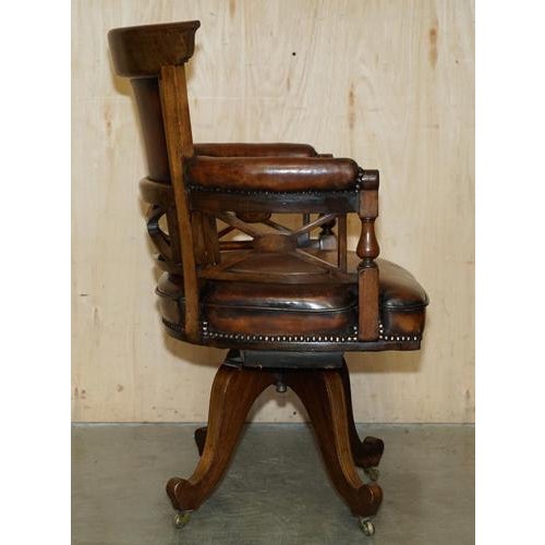 Antique Victorian Brown Leather Captain's Chair by Cornelius V. Smith, 1885 For Sale - Image 16 of 18