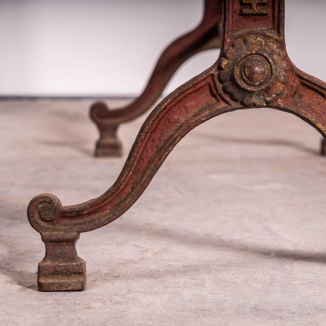 1920's Original French Intricate Relief Cast Base Bistro Dining Table (3578). Classic very original French bistro table...