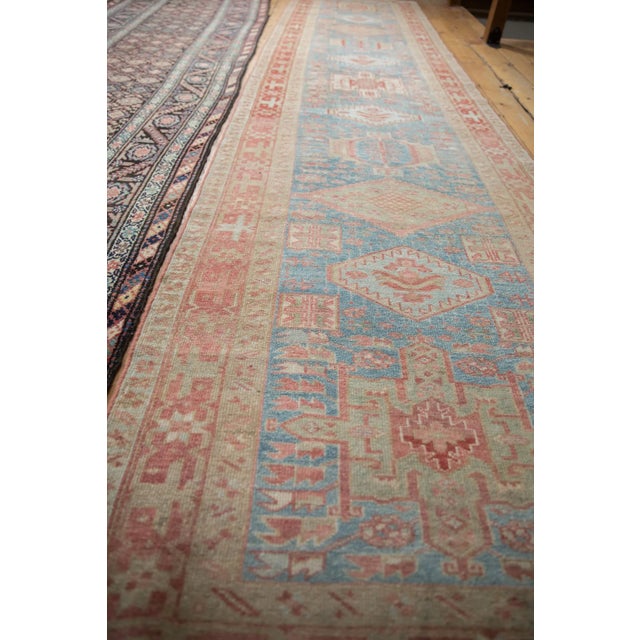 Sky Blue Vintage Distressed Karaja Rug Runner - 3'5" X 14'9" For Sale - Image 8 of 12