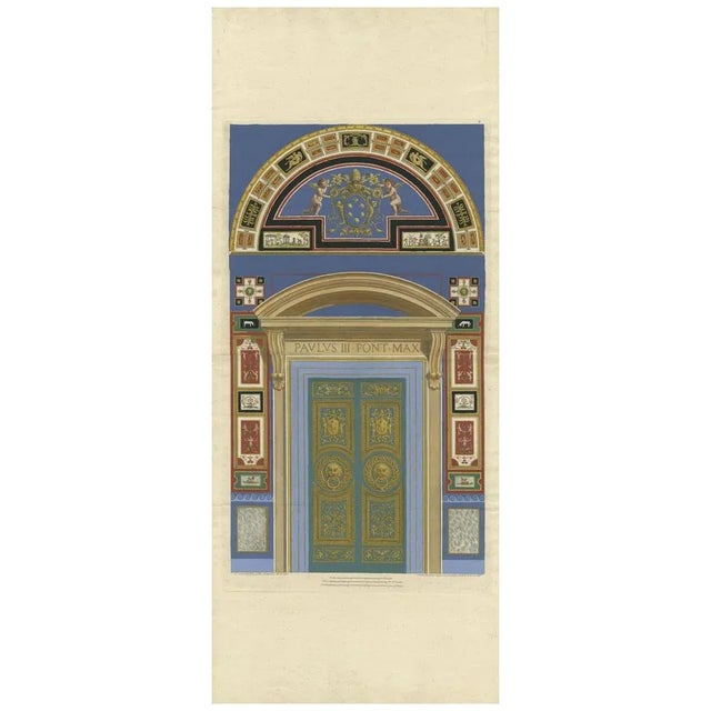 Antique print of a religious fresco or decorative pilaster. This print originates from 'Logge di Rafaele nel Vaticano'....