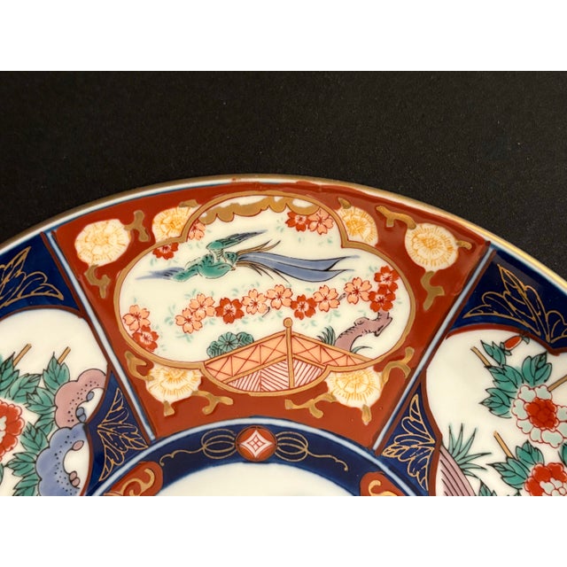 Japanese Hand Painted Japanese Imari Plate Featuring Peony Center Medallion For Sale - Image 3 of 7