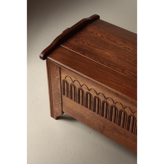 Brown Danish Gothic Style Cabinetmaker Blanket Chest in Oak, 1950s For Sale - Image 8 of 17