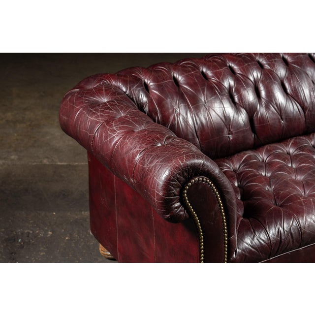 Mid 20th Century Mid 20th Century Deep Oxblood Leather Chesterfield Sofa With Nailhead Trim For Sale - Image 5 of 12