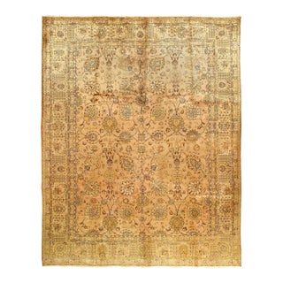 Light Peach Fine Hand Knotted Vintage Tabriz 9'7'' X 12'4'' For Sale