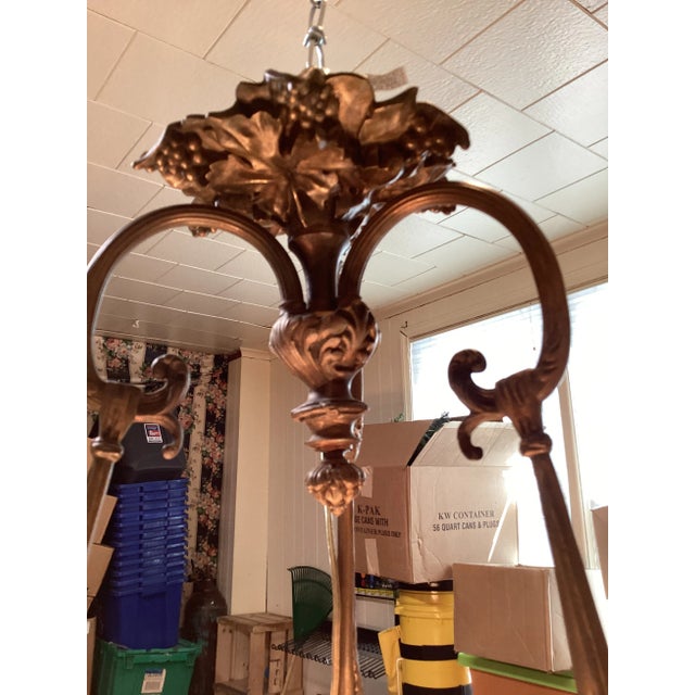 Metal 1930s French Art-Deco Chandelier W/Art Glass Dome For Sale - Image 7 of 11