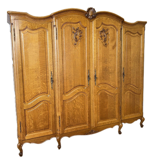 Vintage French Louis XVI Style Wardrobe in Carved Oak
