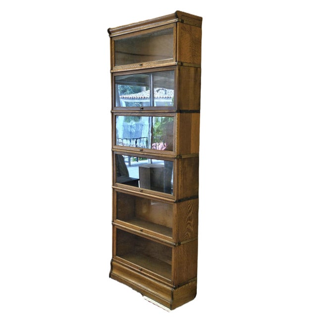 Mission Antique Tall Globe Wernicke Quarter Sawn Oak Barrister Lawyer Bookcase 6 Stacks 1910s For Sale - Image 3 of 12