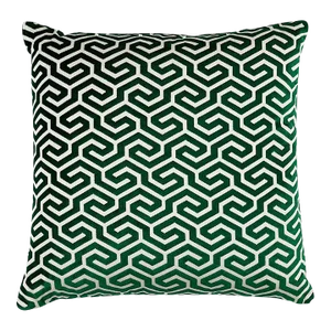 Schumacher Ming Fret Velvet 20" Pillow in Emerald