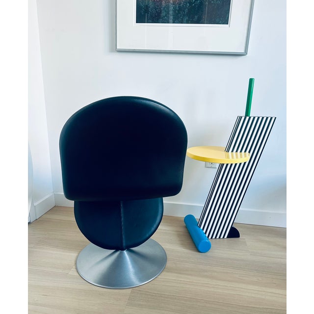 Verpan Verner Panton System 1-2-3 Swivel Chair Pair Black Leather Space Age Danish Mid Century Modern For Sale - Image 4 of 9