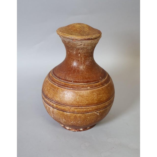 Ancient Chinese Han Dynasty Amber-Glazed Pottery Hu Covered Jar With Lid For Sale - Image 4 of 8