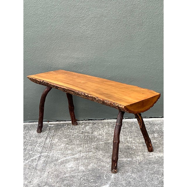 Vintage Split Log Bench For Sale - Image 9 of 12
