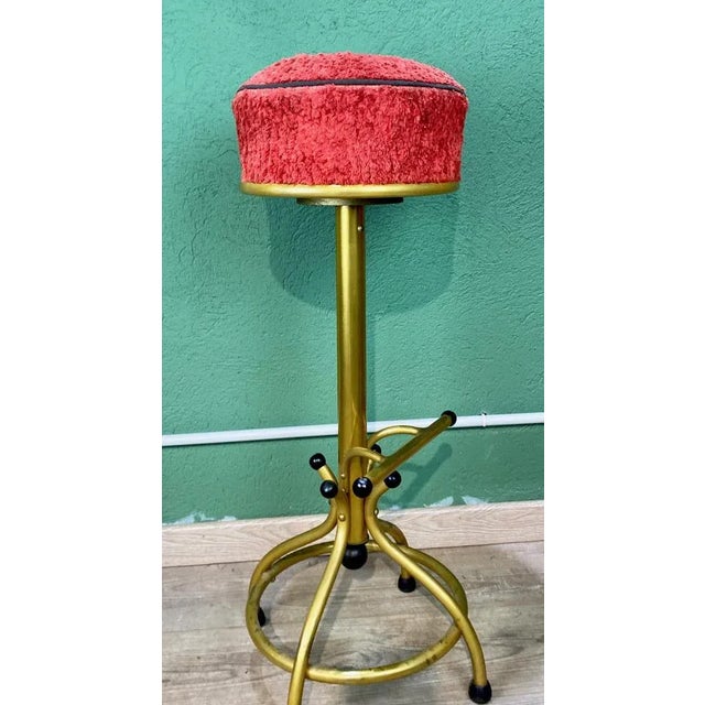 Vintage Gold & Red Bar Stool For Sale - Image 9 of 9