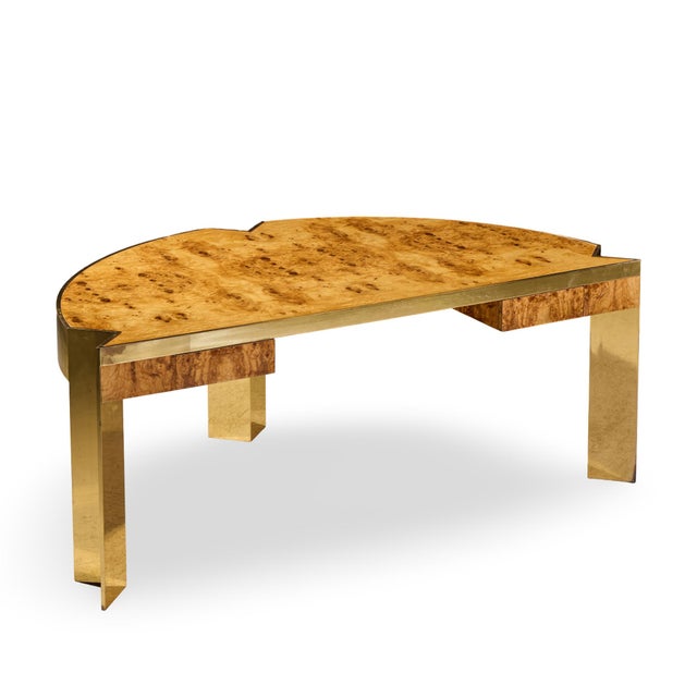 Wood Leon Rosen for Pace Mid Century Burlwood and Brass Executive Desk For Sale - Image 7 of 8