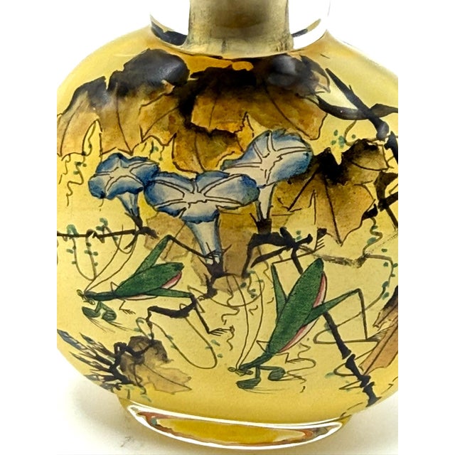 Beautifully Painted Inside Painted Snuff Bottle With Praying Mantis and Grasshoppers For Sale - Image 11 of 16