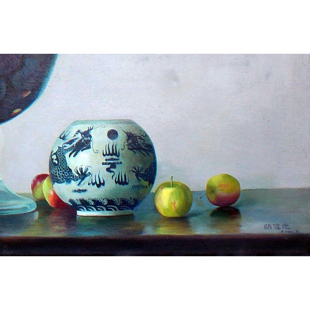 Crystal Vase with apples - Original Oil on Canvas - 2001 2001 For Sale - Image 3 of 4