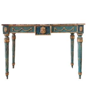 Italian Neoclassical Decorative Painted Console Table with Faux Marble Top
