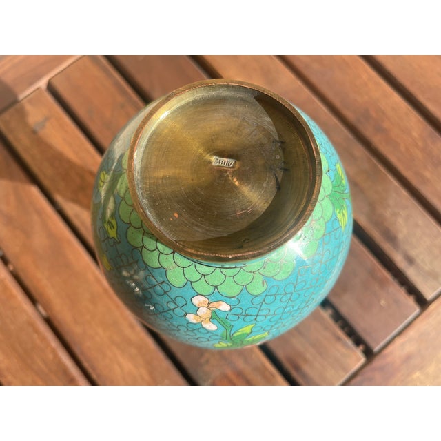 Teal Mid Century Chinese Cloisonné Teal Enamel Vase For Sale - Image 8 of 8