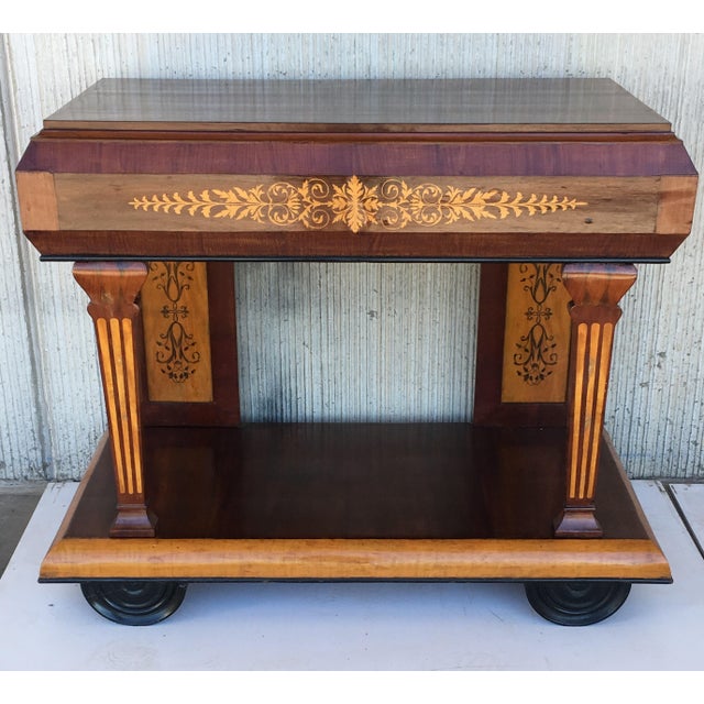 French 1830s French Empire Marquetry Console Table in Rosewood and Maple For Sale - Image 3 of 13