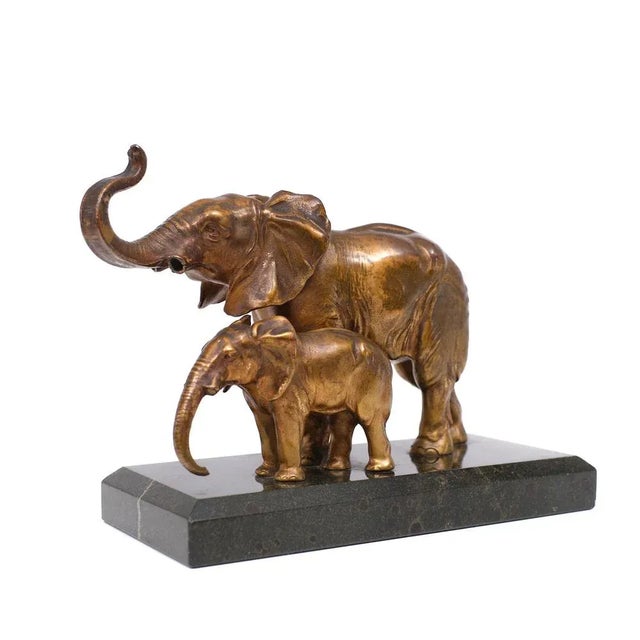 Art Deco Two Elephants on Black Marble Base, France, 1925 For Sale - Image 3 of 12